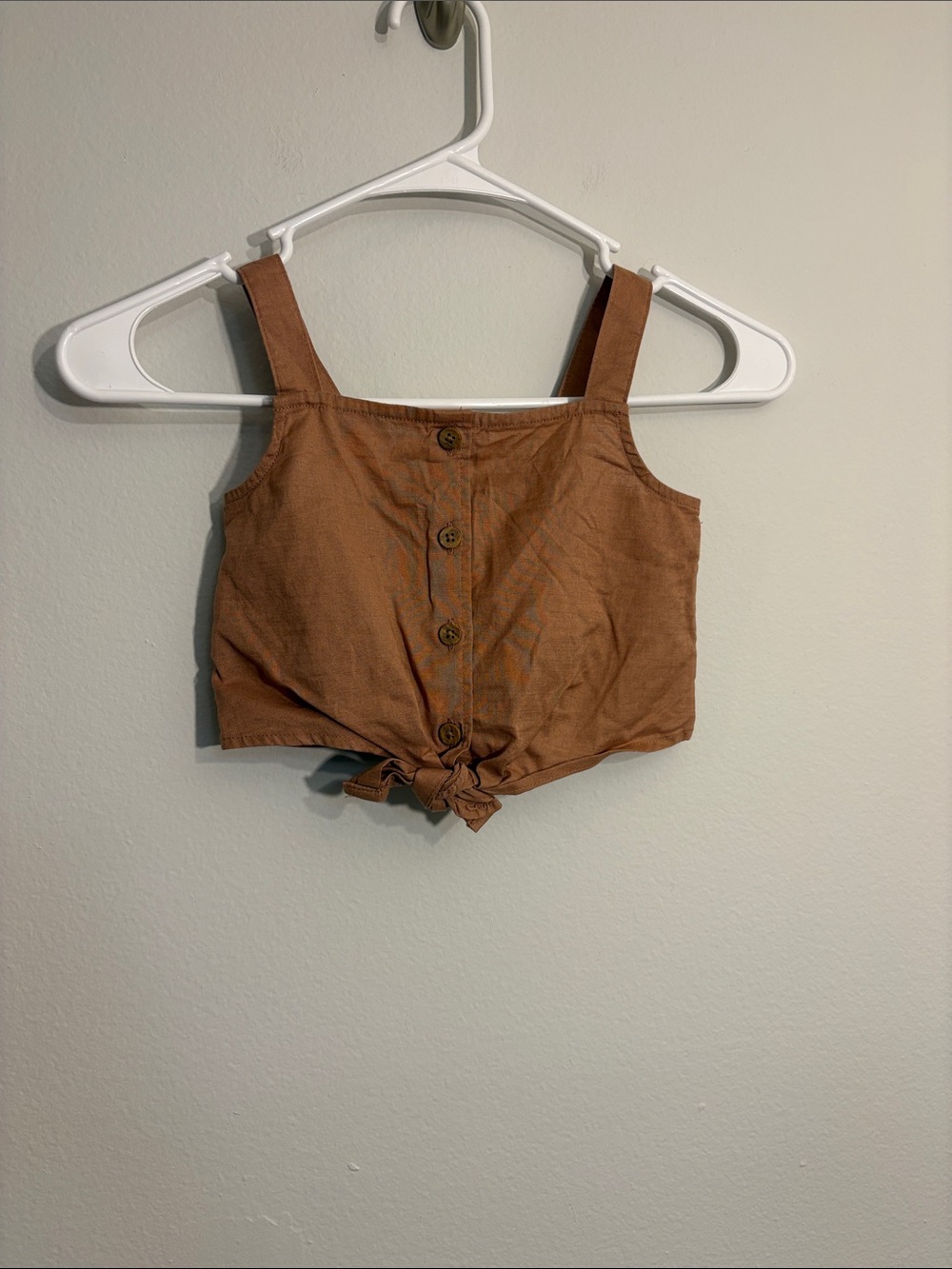 NWT Kids 3T tan Rust Brown Button-Front Tie Crop Top
